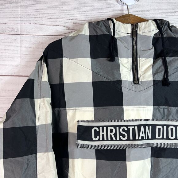 Christian Dior Anorak Hoodie Black White Plaid Print Oversized Jacket Size M - Picture 3 of 16